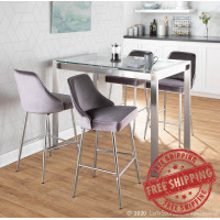 Lumisource B25-MARCEL VSV2 Marcel Contemporary Counter Stool in Chrome and Silver Velvet - Set of 2